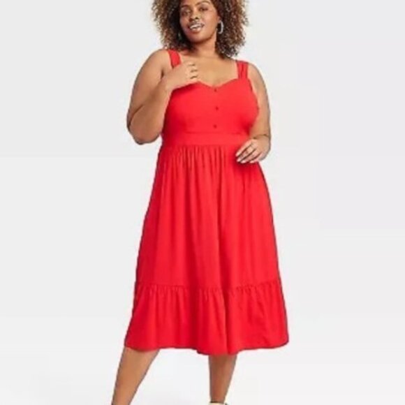 Ava & Viv Dresses & Skirts - Ava & Viv Tiered Red Midi Tank Dress 2X